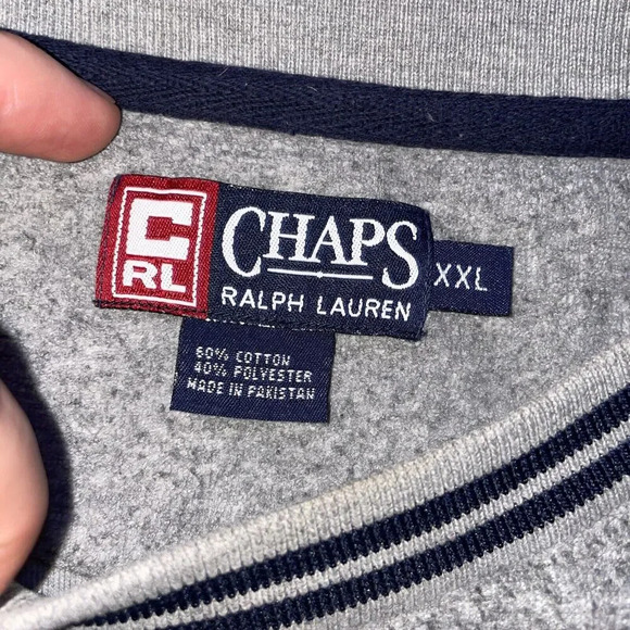 Vintage Chaps Ralph Lauren Crewneck Men’s 2XL‎ Gray Embroidered Preppy Y2K 90s - Picture 3 of 4
